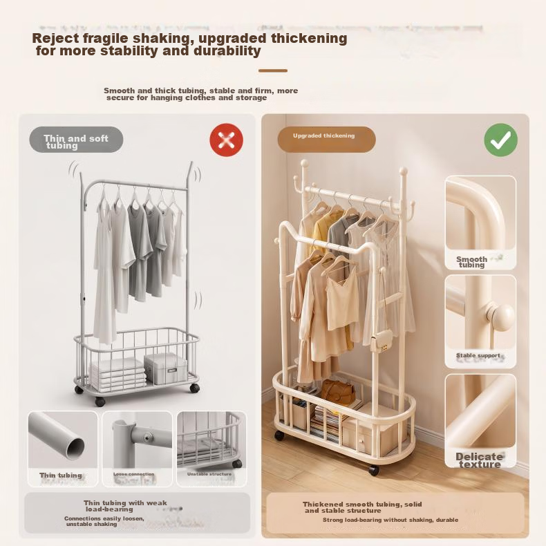 HaixiFang Floor Coat Rack with Wheels Cat Ear Design Double Rod 80cm White for Bedroom Balcony Small Spaces HL22 5