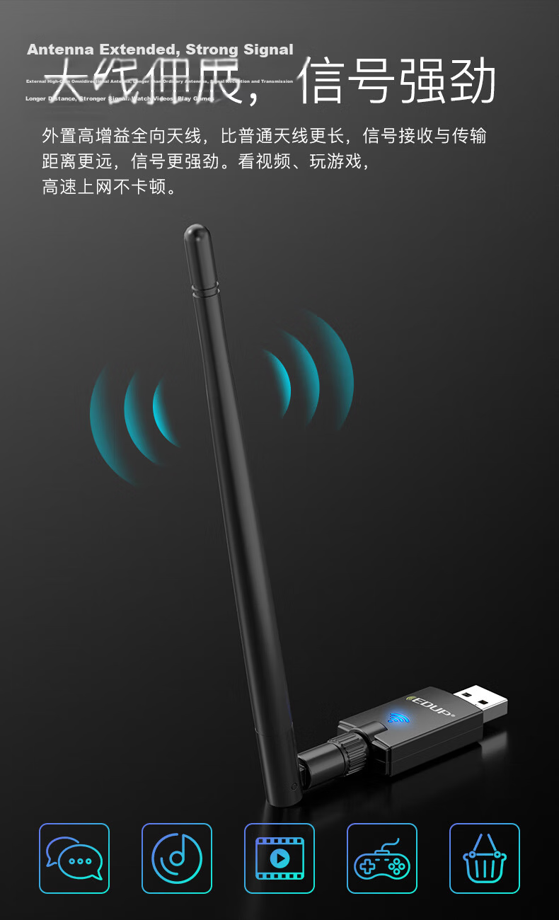 EDUP AX900 USB Wireless Adapter WiFi6 Dual Band 5G Bluetooth 5.3 Combo Win10/11 Desktop Laptop WiFi Receiver External Antenna EP-AX900 3