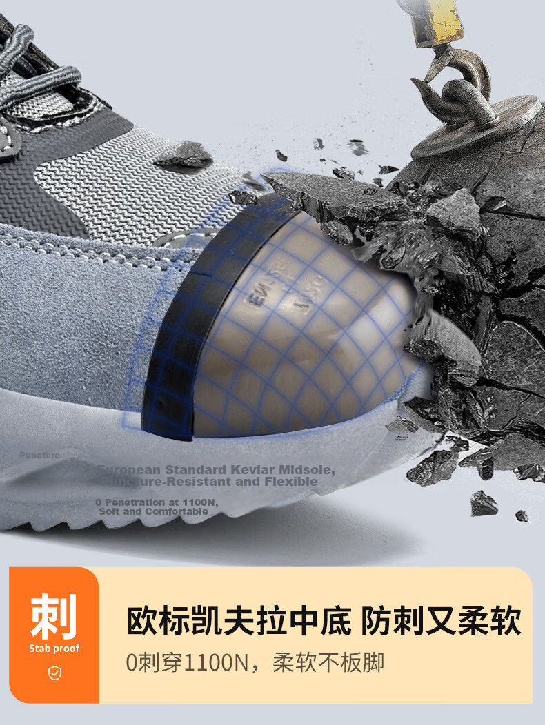 Weierdun Safety Shoes for Men, Summer Breathable Anti-Smashing Steel Toe Cap Puncture-Resistant Ultra-Lightweight Construction Site Work Boots 3157T Size 39 8