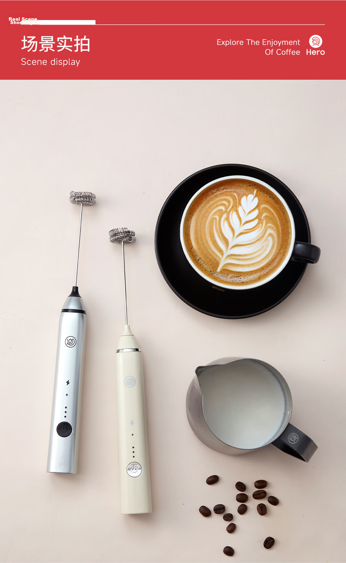 Hero Twin Electric Coffee Frother Milk Foam Maker Handheld Whisk Mixer 14
