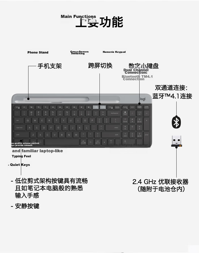 Logitech K580 Enterprise Wireless Bluetooth Ultra-Thin Quiet Office Keyboard Dual-Mode External Thin Film Portable Multi-Screen Ultra-Thin Keyboard - Zhuyu Pink [Order Bonus] 3
