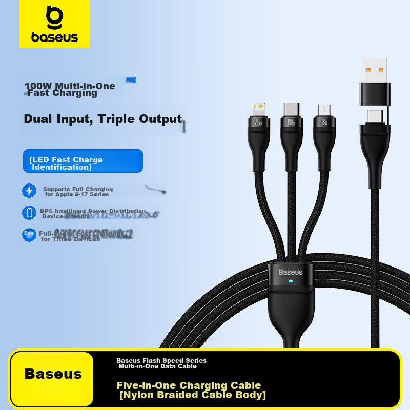 Baseus 3-in-1 Fast Charging Cable PD Type-C Charger Cable for Huawei Mate60 Pro iPhone 17/16/15/14 Pro Max Mobile Phone Computer Charger Cable Blue