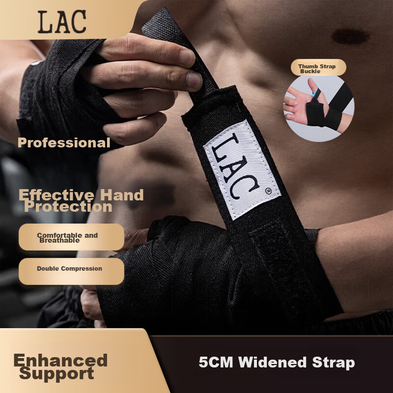 LAC Boxing Hand Wraps Elastic Cotton Hand Wraps for Sanda Boxing Fighting Black 3m