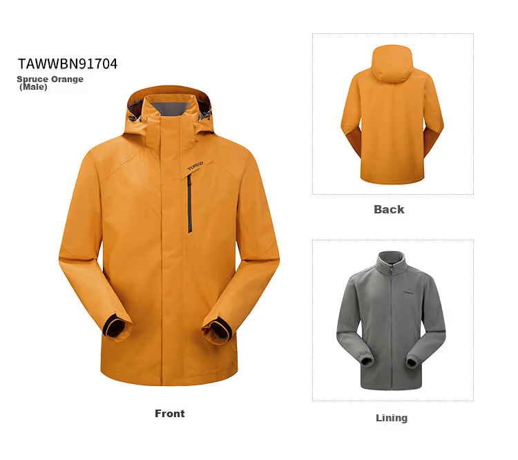 TOREAD Men's Outdoor Three-In Fleece Jacket, Detachable Two-Piece Set, Windproof, Warm Mountaineering Suit, Cold-Resistant Outerwear 89