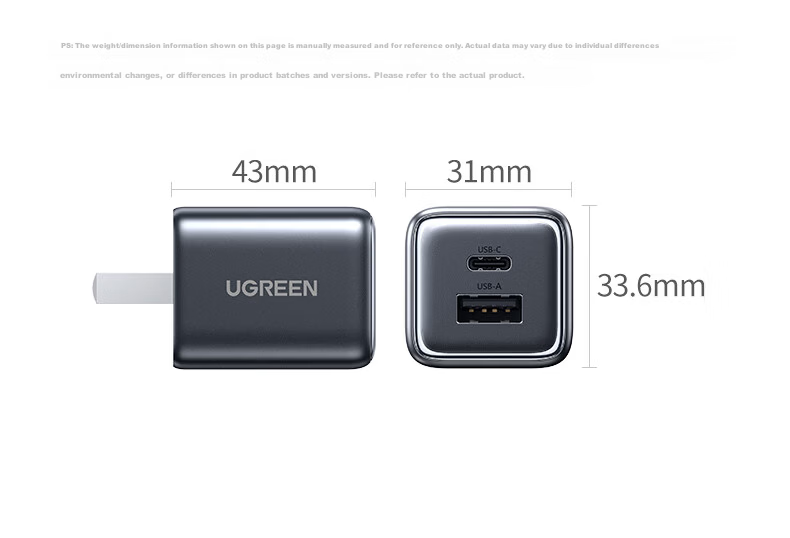 UGREEN 20W Dual-Port GaN Charger Multi-Port Fast Charging Adapter Compatible with Apple iPhone 17/16/15/Pro Max/Air Huawei Xiaomi USB/Type-C Plug 27
