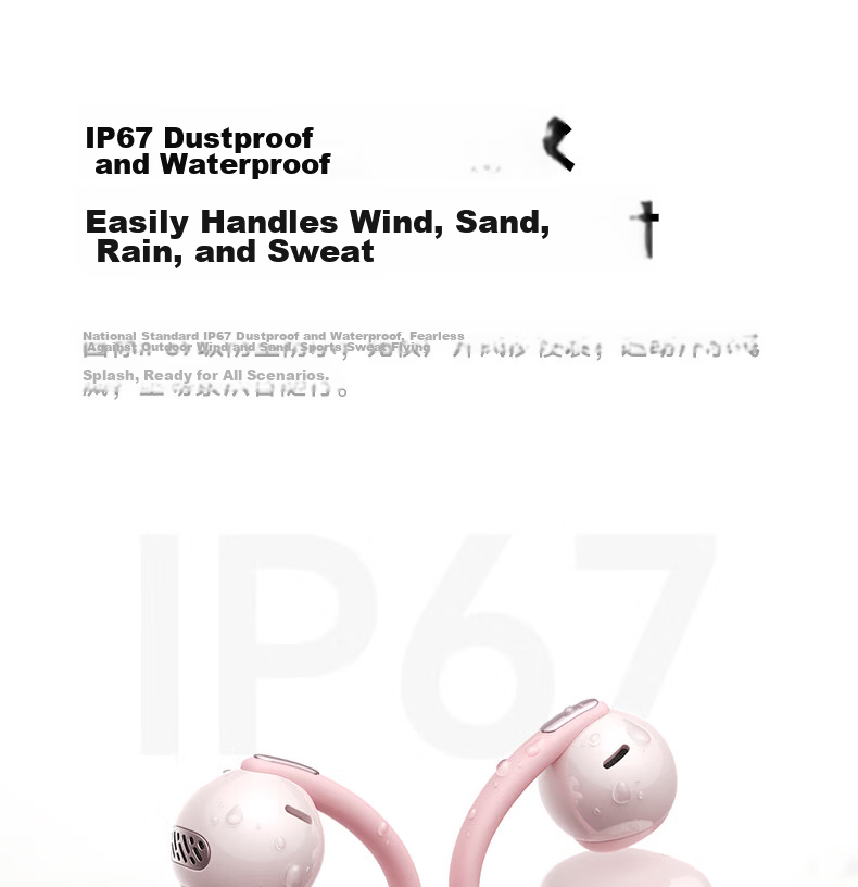 BASEUS MC2 Air AI Translation Bluetooth Earbuds Clip-On Open-Ear Sports Noise-Cancelling Headset for Huawei Apple Phones Cloud Mist Pink 52