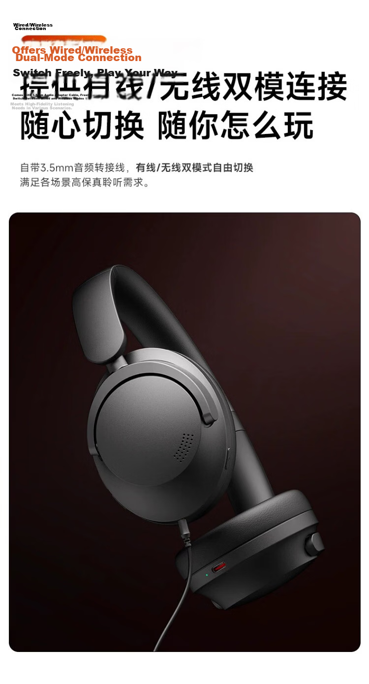 1MORE HQ51 SonoFlow Pro Over-Ear Wireless Bluetooth Gaming Headphones with Active Noise Cancellation, 2025 Model, Titanium Black 17
