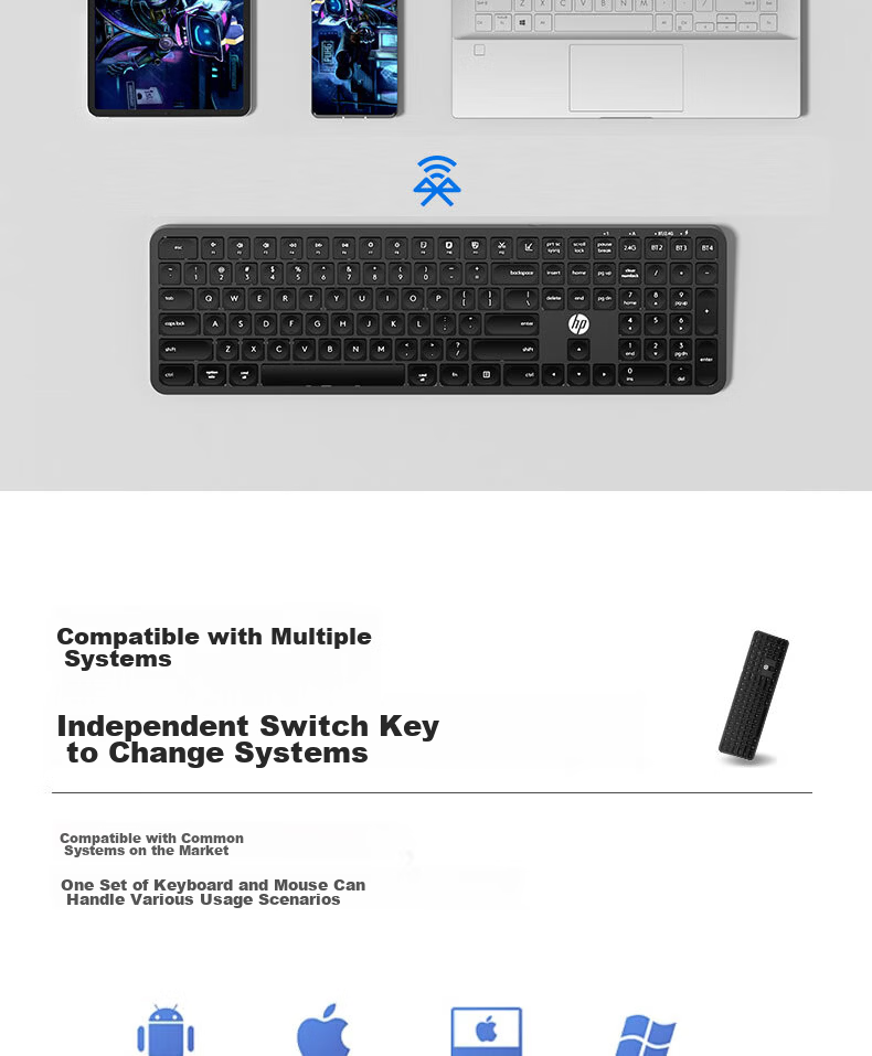 HP K241 Wireless Bluetooth Dual-Mode Scissor-Switch Slim Office Keyboard 104-Key Wired Scissor-Switch Quiet Laptop Desktop Keyboard 8
