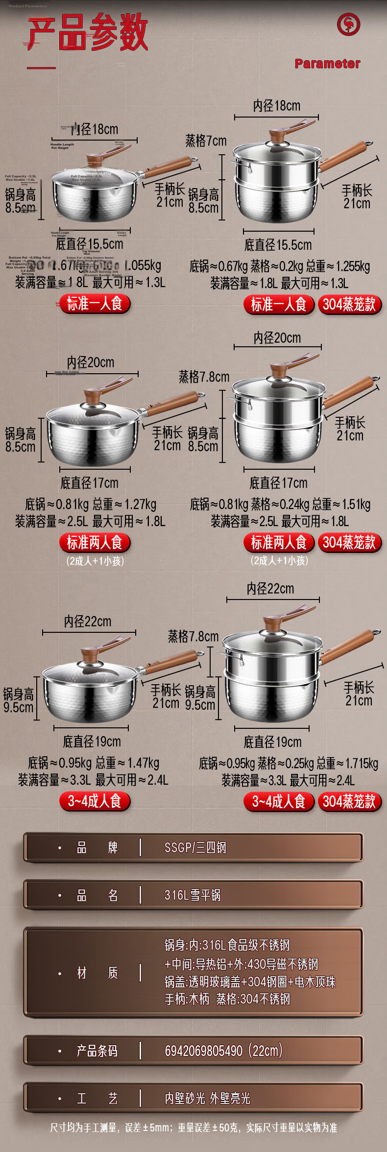 SSGP Xuepinggu Milk Pot Inner Layer, 316L Stainless Steel Food Grade, Noodle Soup Pot, Small Integrated Food Processor, 38124 20