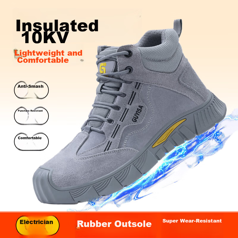 JUNBU Men's Safety Work Shoes Electrician Insulated 10KV Anti-Smash Anti-Puncture Lightweight Comfortable Work Safety Shoes 0266FKV Size 41