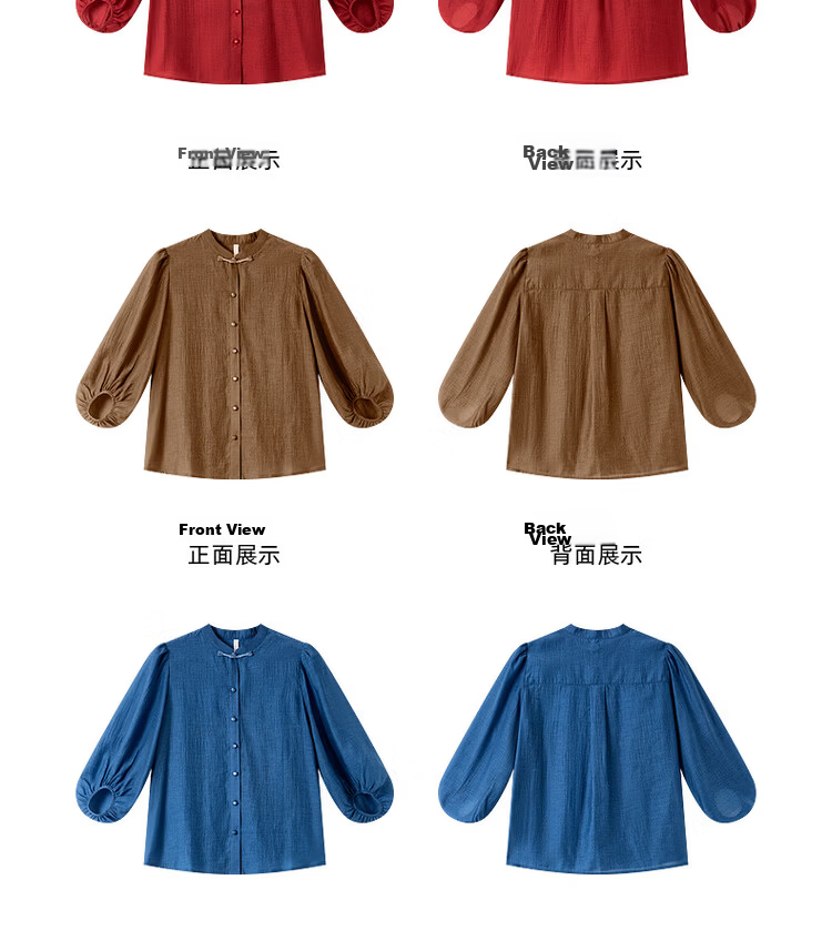 Vimly New Chinese Style National Wind Pleated Round Neck Shirt Women New Flowing Shoulder Jacket Top Peacock Blue XL 4