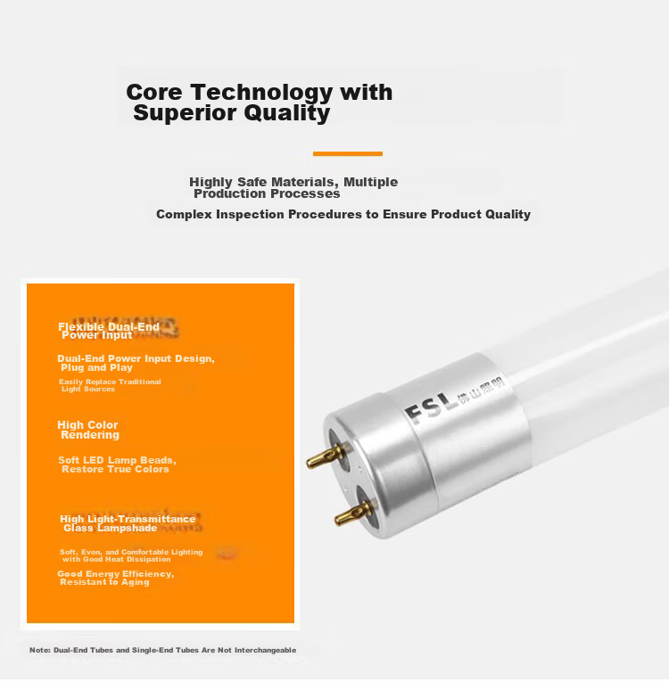 (FSL) T8 LED Tube Energy-Saving Daylight Double-Ended Linear Lamp 1.2m 18W White Light 6500K Pack of 25 2