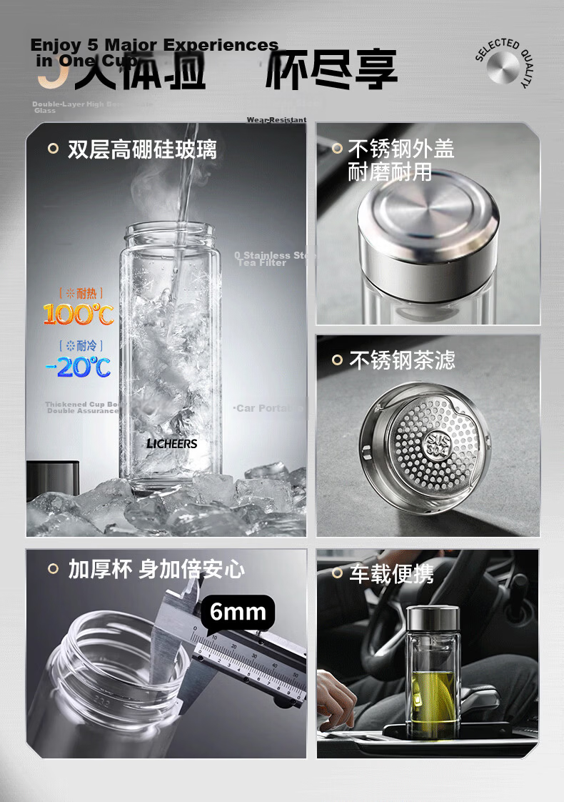 LINGCHEN Double Layer Glass Tea Cup High Borosilicate Explosion-Proof Heat-Resistant Business Glass for Men and Women 2