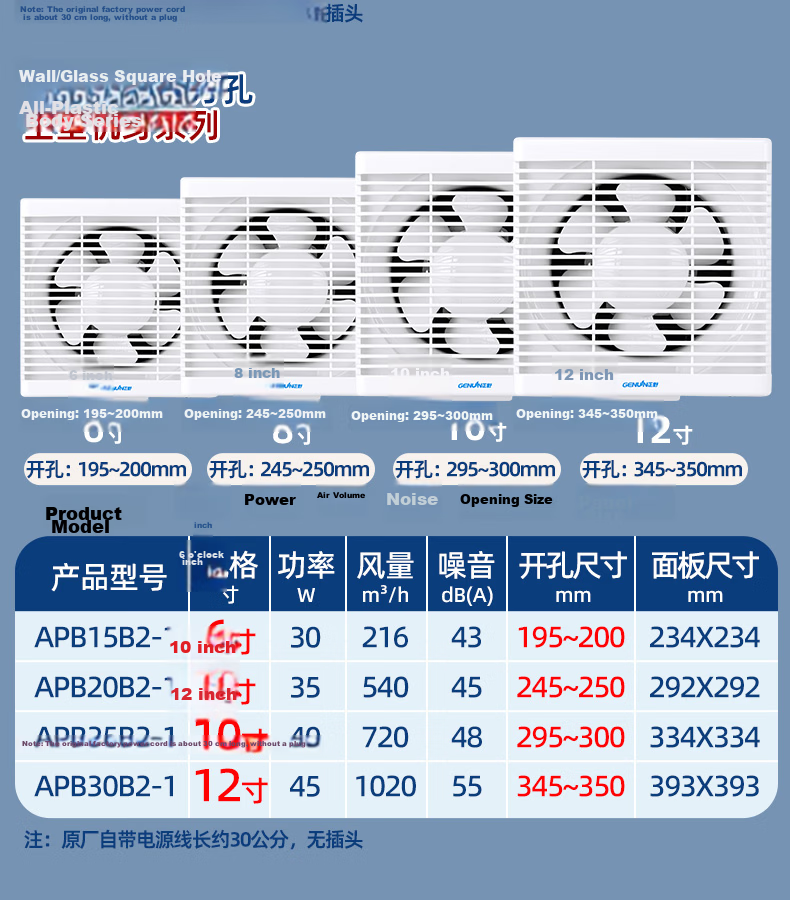 GENUIN 10-Inch Louvered Ventilation Fan APB25B2-1 with Mesh Low Noise All-Plastic Powerful Exhaust Fan for Smoke and Air Ventilation 5