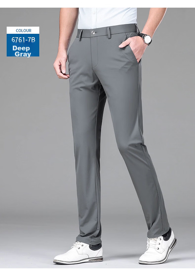 Romon Three-Proof Fabric Ice Silk Men's Casual Pants Summer Thin Straight Loose Trousers Dark Gray Thin 34 14
