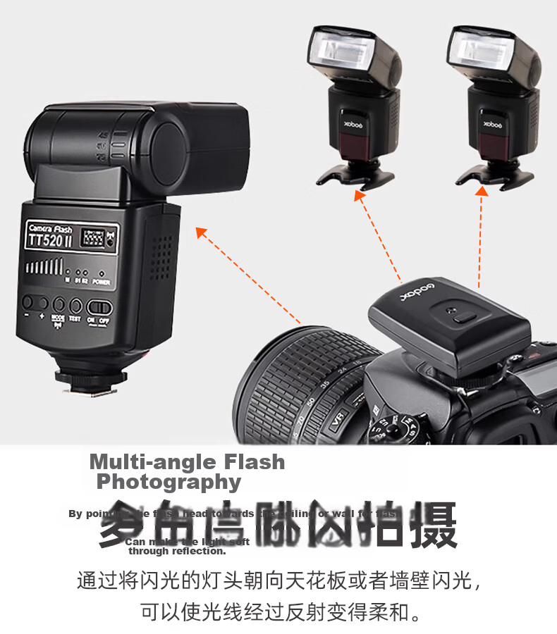 Godox TT520II Hot Shoe Camera Flash Compatible with Canon Nikon Sony Cameras Off-Camera Flash Universal Model (with Trigger) 8