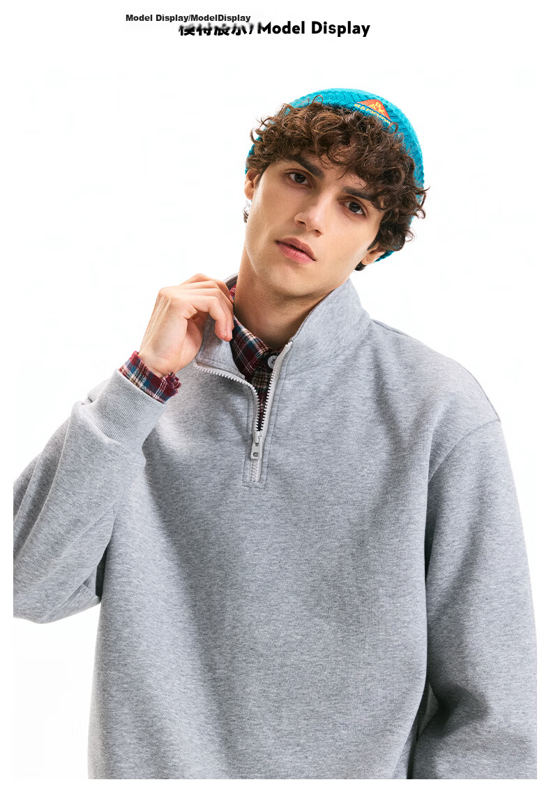 Fingercroxx Men's Sweatshirt, American Trendy Loose Top, Spring New Half-Zip Casual Jacket, Black, L 9