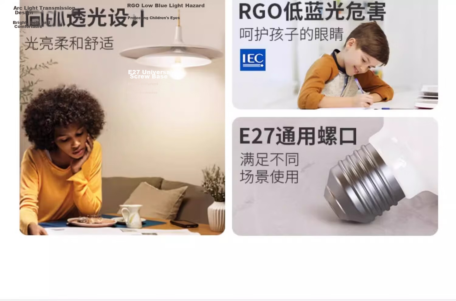 Labota Eye Protection LED Bulb Full Spectrum Dragon Ball Bulb Three-Color Light Study Desk Lamp E27 Screw Base 4