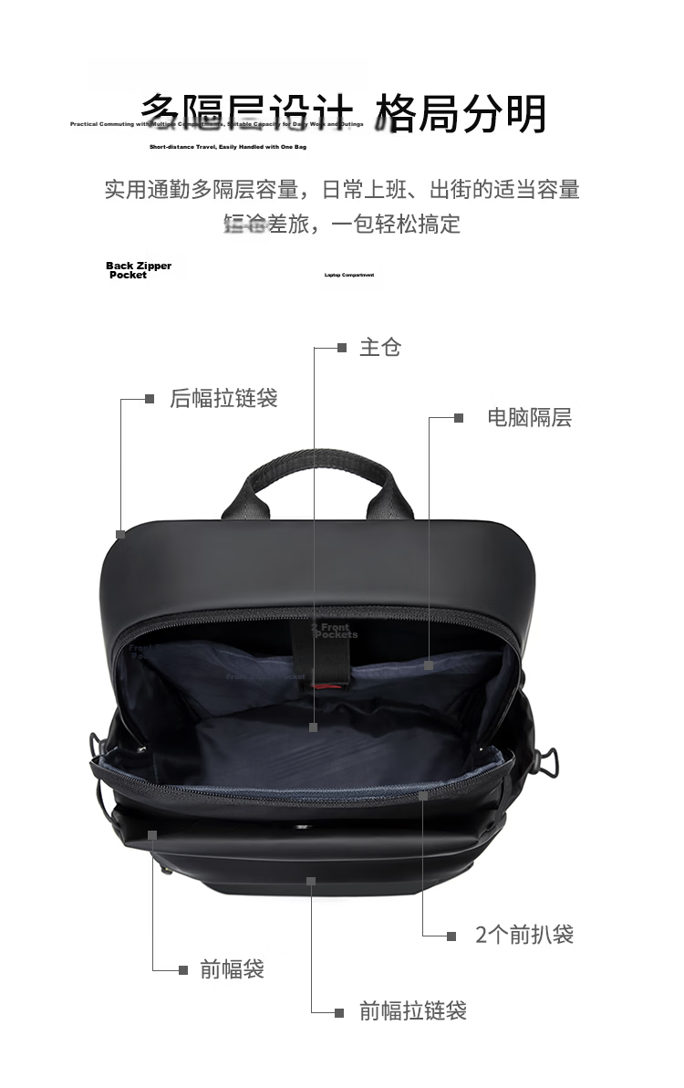 GOLF Men's Large Capacity Backpack Water-Resistant 15.6-inch Laptop Student Casual Travel Bag 9