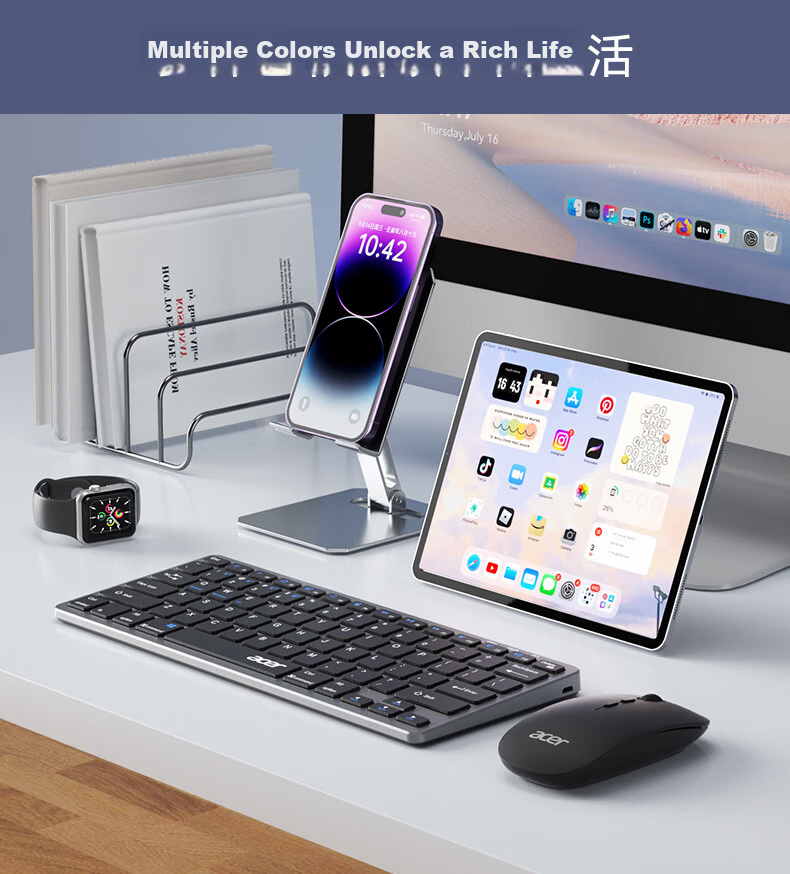 Acer Wireless Bluetooth Dual-Mode Keyboard OKW215/OKW281 Slim Ergonomic Office Home Business Computer Laptop Mobile Tablet Universal Gray White 19