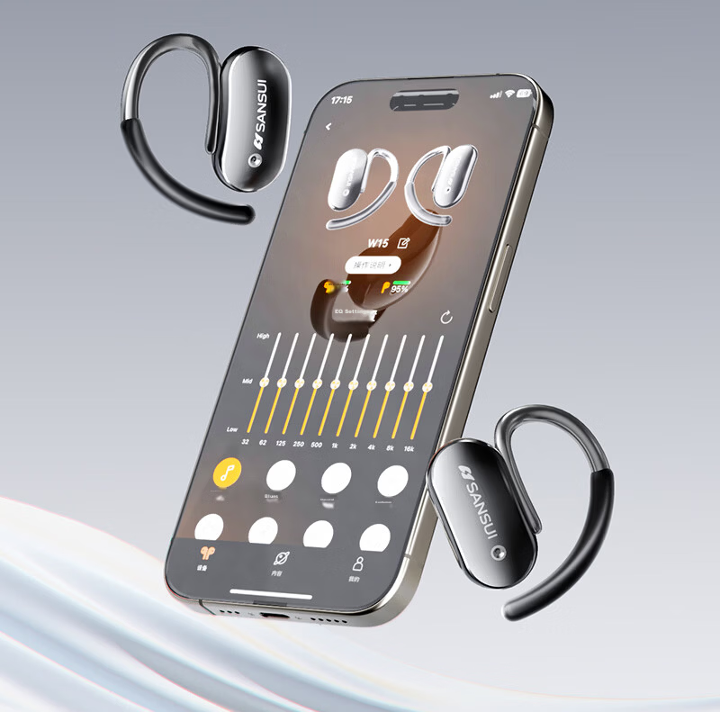 SANSUI W15 Dual Device Connection Bluetooth Bone Conduction True Wireless Earhook Sports Running Headphones Noise Cancelling Long Battery Life for Apple Huawei Black 27