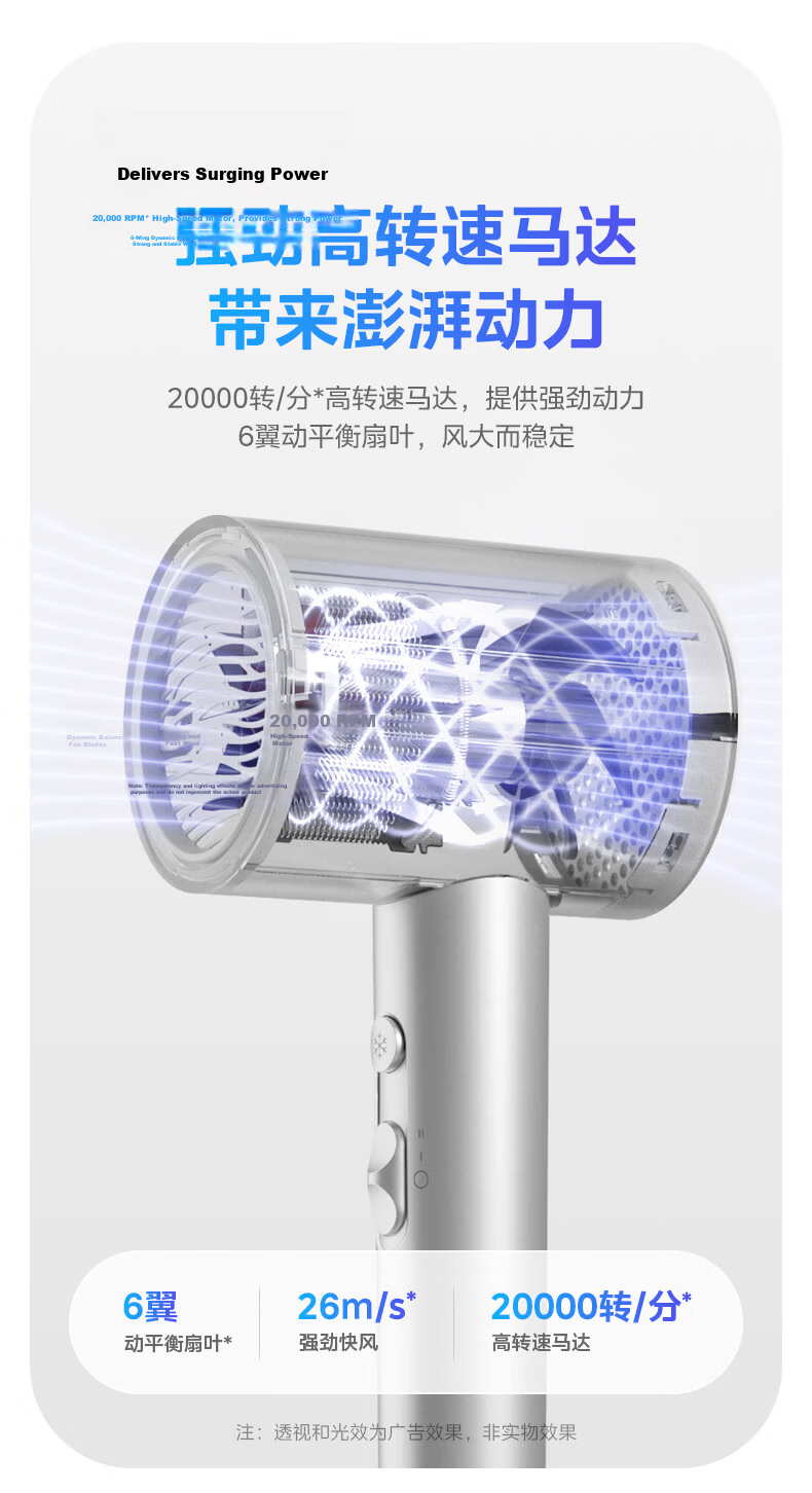 Midea 800 Million Plasma Hair Dryer Home Negative Ion Hair Care Hair Dryer 1800W High Power Quick Drying Hair Dryer FJ308 Silver Holiday Gift 11
