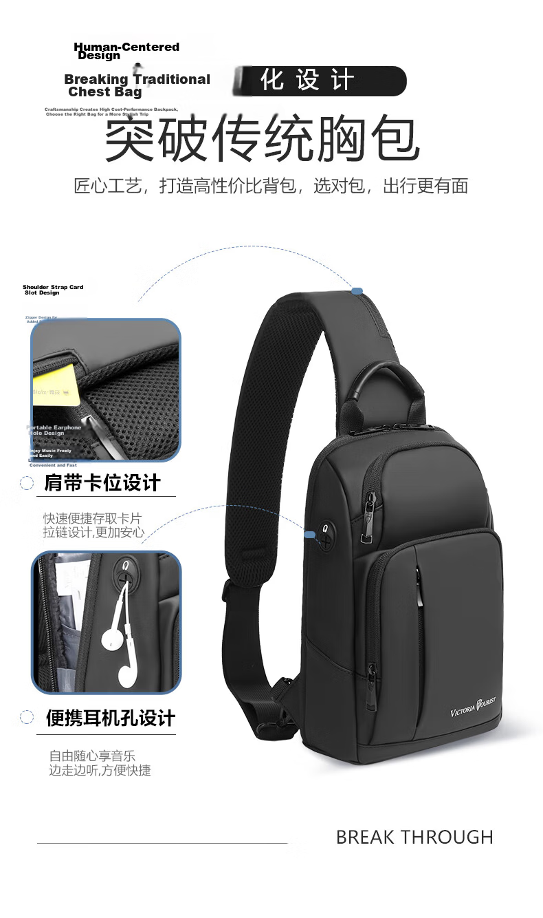 VICTORIATOURIST Crossbody Bag for Men, Chest Bag with Large Capacity, Phone Pouch, 11-Inch Tablet Bag, Small Backpack, Sports Messenger Bag, Shoulder Bag 17