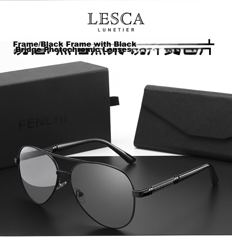 LESCA LUNETIER Driving Polarized Sunglasses for Men, UV Protection, Black Gold Frame with Gray Lenses (For Daytime Use), Father's Choice 19