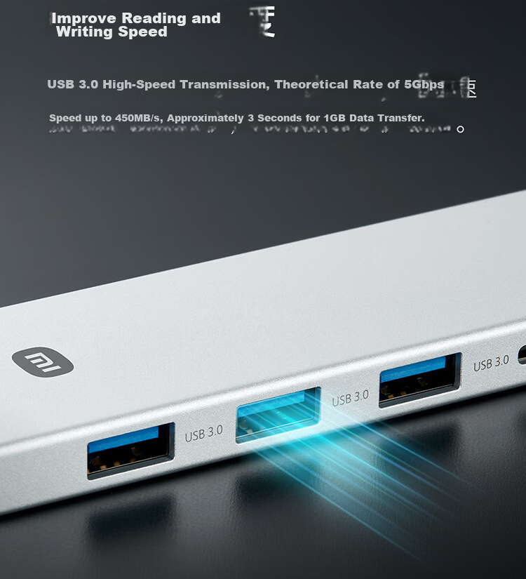 MI Type-C Ten-In Expansion Dock, 4K Ultra HD Screen Mirroring, Gigabit Ethernet Card, PD100W USB3.0, Multifunctional Adapter, MI Redmi Laptop Compatible 8