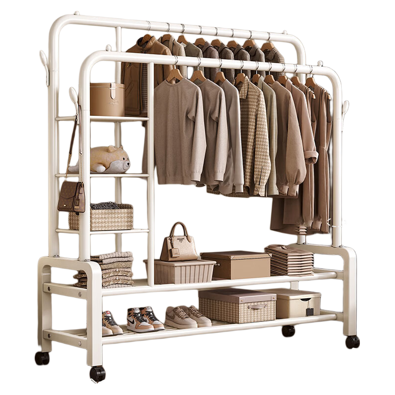 Yi Mo Floor Standing Coat Rack Bedroom Dedicated Clothes Hanger Dormitory Living Room Storage Thickened Drying Rack with Three Side Compartments