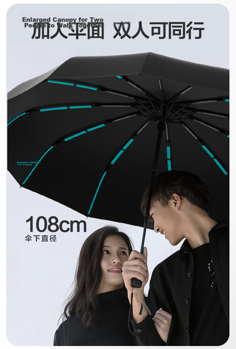 XiaoMo Fully Automatic Large Reinforced Thickened Windproof Folding Umbrella Sunshade Umbrella Solar Umbrella 120 Ribs Customizable 11