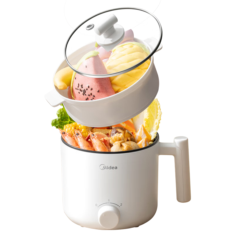 Midea Electric Cooking Pot Small Electric Cooker 0-Coating Portable Foldable Pot 304 Stainless Steel Electric Heating Pot Travel Business Home 1.6L Multifunctional Instant Noodle Pot XZE1625XS with St