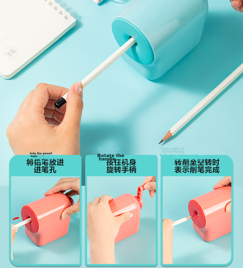 Deli Large-Aperture Hand-Crank Pencil Sharpener with 5 Adjustable Thickness Settings, 12mm Large Triangular Pencil Sharpener for Students' Stationery, Exams, And Children's Birthday Gifts 7