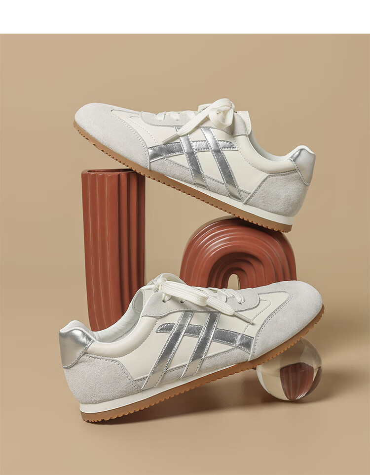ZHR Mango Head German Shepherd Training Shoes Women Retro Flat Sports Shoes Soft Sole Casual Breathable Women's Shoes BT213 Beige Silver Size 36 24