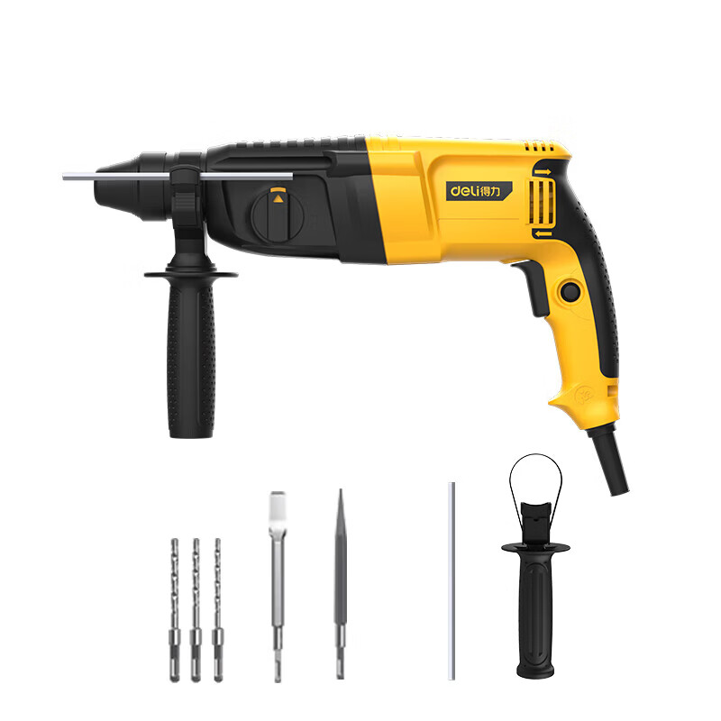 Deli Dual-Function Heavy-Duty Electric Hammer High-Power Impact Drill Multi-Functional Electric Drill Hammer Pick Concrete Chiseling Set