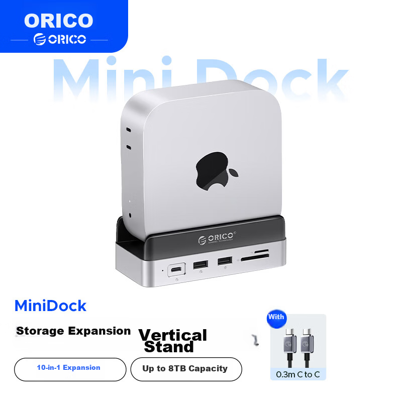 ORICO Macmini M4 Expansion Dock Hard Drive Enclosure Converter M.2 Desktop Storage Vertical Stand Dock Base Accessory MiniDock (HDD Not Included)