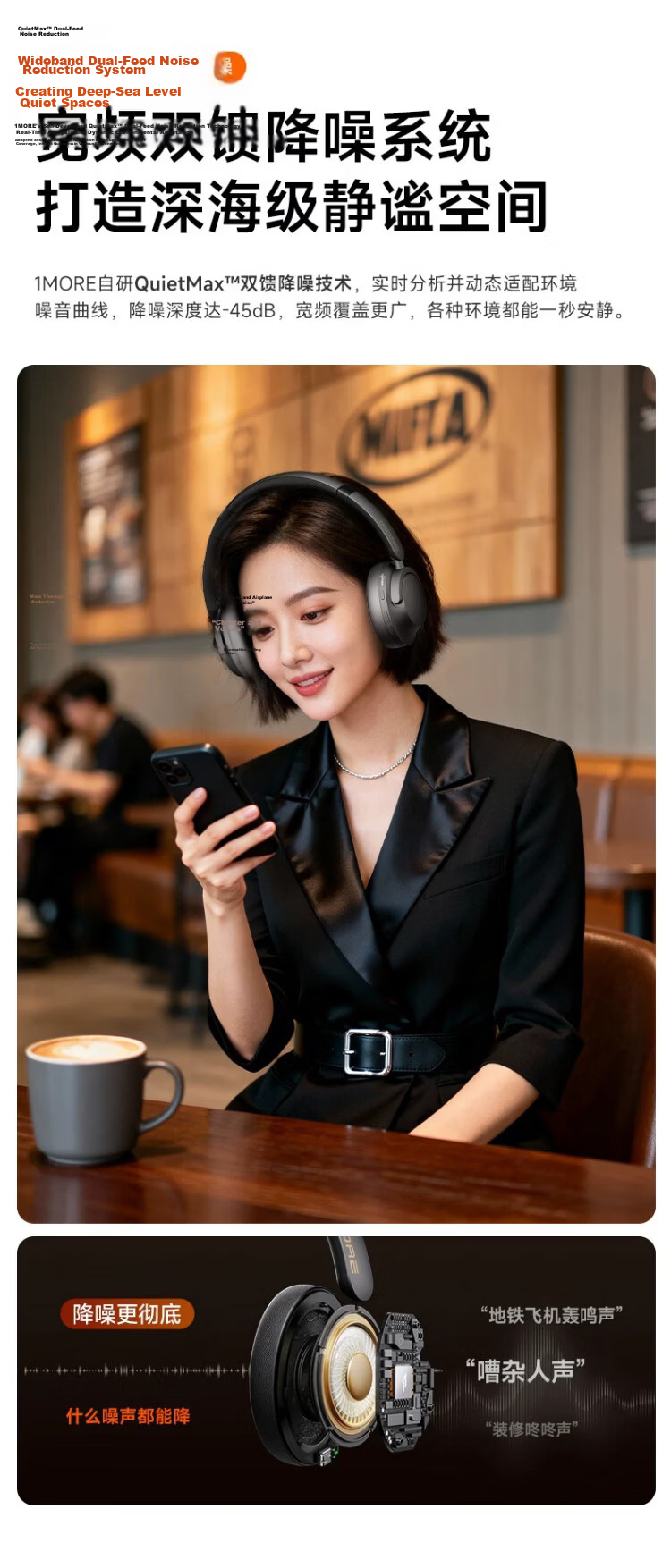 1MORE HQ51 SonoFlow Pro Over-Ear Wireless Bluetooth Gaming Headphones with Active Noise Cancellation, 2025 Model, Titanium Black 6