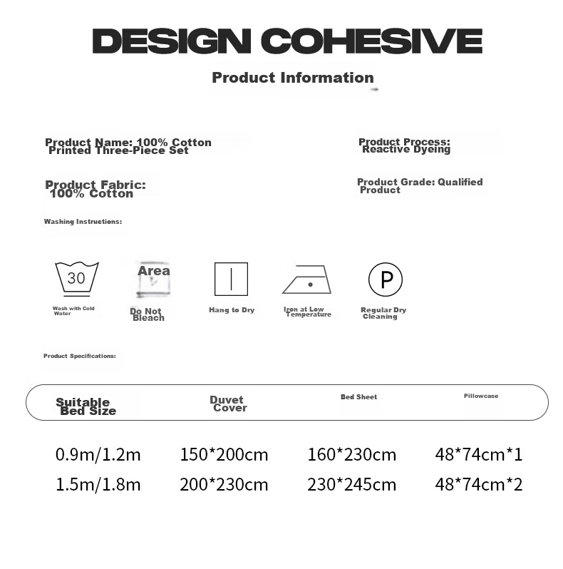 MUJI 100% Cotton 3-Piece Bedding Set 0.9/1.2m Single Dormitory Bed Sheet and Duvet Cover 150x200cm 16