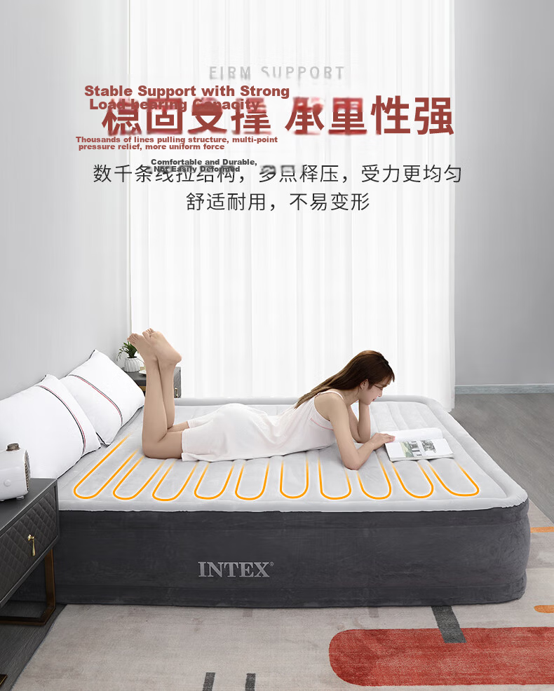 INTEX Built-In Electric Pump Double-Large Automatic Inflatable Bed, Home Air Mattress, Folding Bed, 67770N with 2 Pillows 3