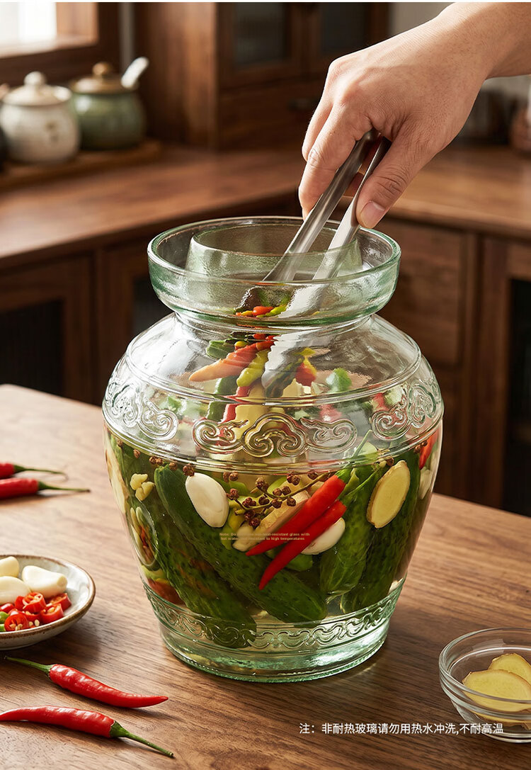 Baijie Glass Kimchi Jar 5 Jin Thickened Sealed Round Mouth Pickle Crock Fermentation Jar Egg Pickling Jar Wine Fermentation Glass Bottle 12