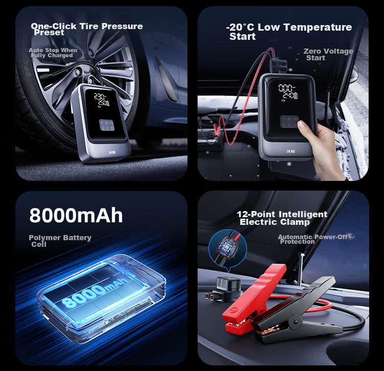 Wocheng Car Emergency Jump Starter Power Supply with Integrated Air Pump, Battery Charger, Inflator, Vehicle S03 6