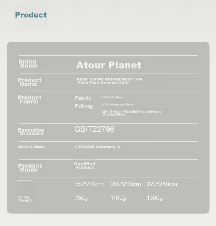 Atour Planet Class A Antibacterial 20% Soy Fiber Quilt Four Seasons Quilt Spring and Autumn School Start 2.8 Jin 150*210cm Off-White 7
