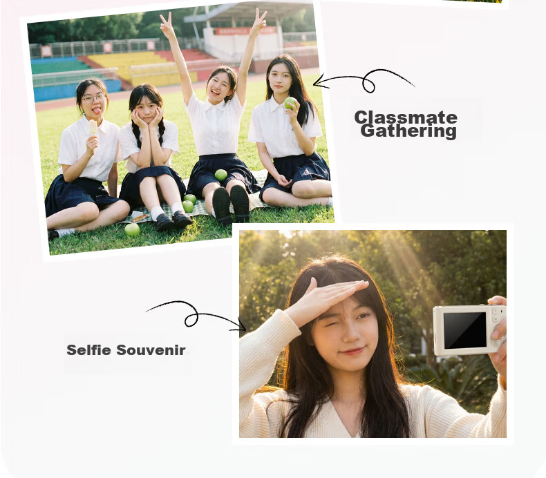 SONGDIAN Camera Student HD Travel Alternative CCD Upload to Phone Video Recording Selfie Vlog Compact Camera DC325 White 64GB Memory 14