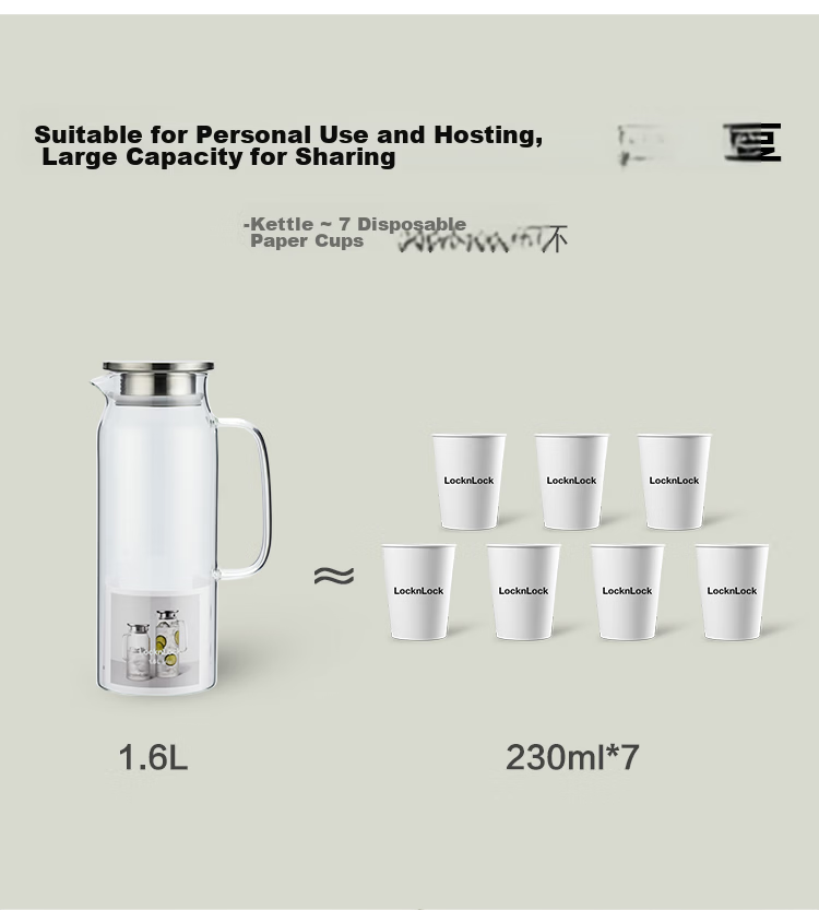 LOCK&LOCK Transparent Lid Cold Water Pitcher, Glass Cold Water Pitcher with Handle for Tea Brewing, Large Capacity Heat-Resistant Cup for Home Use, 1.3L 9