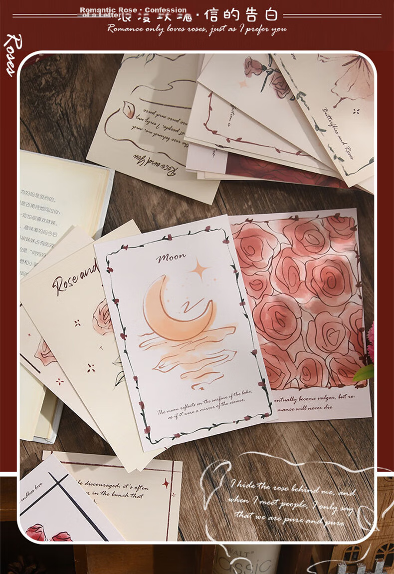 Deyin Qixi Handwritten Blessing Greeting Cards Postcards Confession Festival Birthday DIY Ceremony Message Cards Romantic Gift Rose Poet 30 Sheets 4275 2