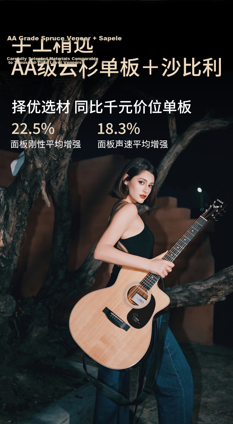 SAGA Guitar SA700CPro Glossy 40-inch Beginner Student Folk Acoustic Instrument with Learning Guarantee 7