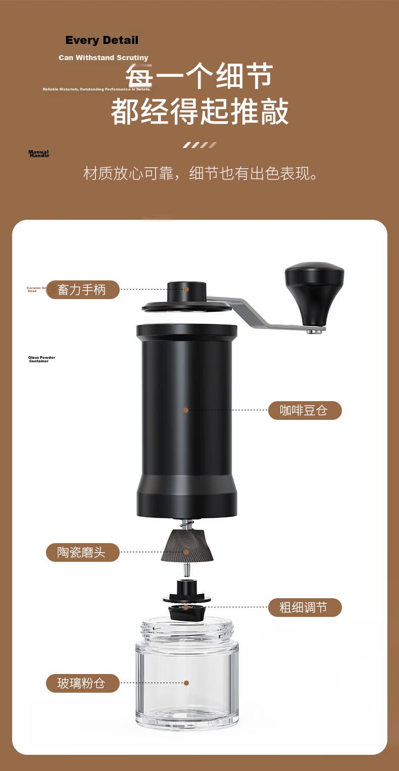 CLITON Hand-Crank Coffee Grinder, Portable Manual Coffee Grinder, Automatic Grinding Machine for Coffee Beans And Grounds 12