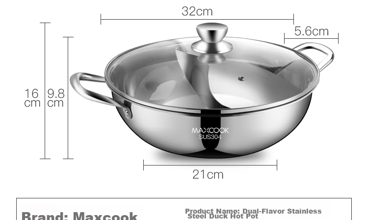 Maxcook Double-Sided Hot Pot, 32cm Thickened 304 Stainless Steel with Lid And Hot Pot Spoon, Compatible with Gas And Induction Cooktops, MCT963 17