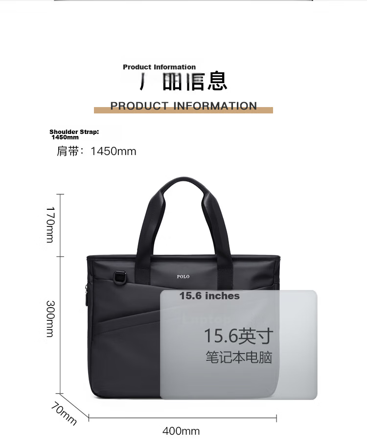 POLO Business Briefcase Expandable Men's Handbag 14/15.6 Inch Laptop Bag Shoulder Bag Gift for Boyfriend 16