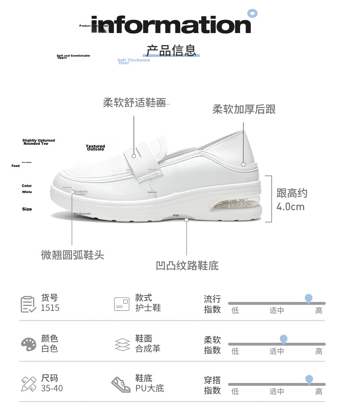 Huili Women's Shoes, Spring And Summer Soft-Soled Breathable Nurse Shoes, Comfortable Casual Slip-On Non-Slip White Sneakers for Women, White, Size 38 8